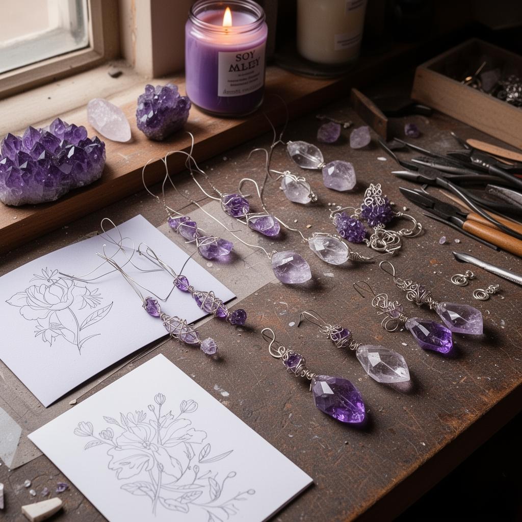 Rhonda Creates workspace — handmade crystal jewellery, candles and cards