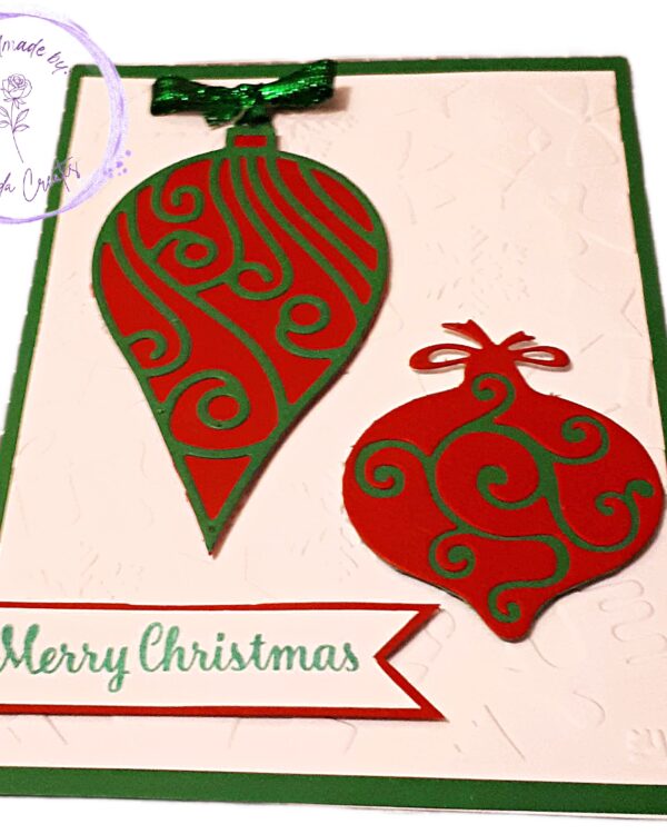 Red with Green Ornaments on Embossed